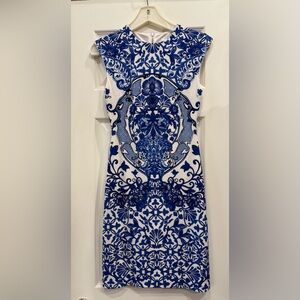 Boston Proper Blue and White Abstract Dress - Sz 2